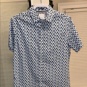 Men's Blue and White Geometric Button Down Shirt